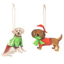 Product Dog Christmas ornament, decorative hanging ornament, dog with scarf and hat, 12cm, 2 pieces