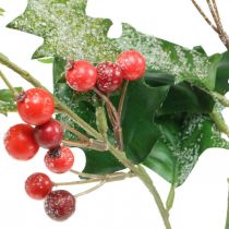 Artificial holly branch, winter berries, Christmas decorations, holly snow-covered green, red L63cm