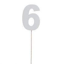 Product Anniversary number &quot;6&quot; on the stick white L27cm 10pcs