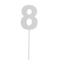Product Anniversary number &quot;8&quot; on the stick white L27cm 10pcs