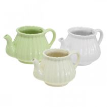 Decorative ceramic coffee pot, plant pot green, white, cream L19cm Ø7.5cm