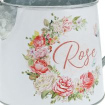 Metal jug, planter, metal planter with rose motif H12cm Ø10.5c