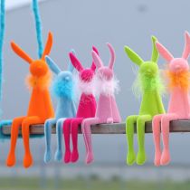 Product Easter bunny figurine with feather boa, shelf sitter, decorative Easter figure, 27cm, 2 pieces