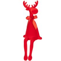 Product Decorative elk figurine with bow, sitting, flocked shelf sitter, 54cm