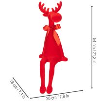 Product Decorative elk figurine with bow, sitting, flocked shelf sitter, 54cm