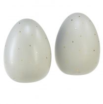 Product Ceramic Easter eggs decoration grey gold dotted Ø8cm H11cm 2pcs