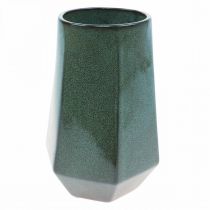 Ceramic Vase Flower Vase Green Hexagonal Ø14.5cm H21.5cm