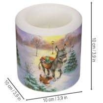 Product Pillar candle winter landscape with donkey and dog motif 10cm