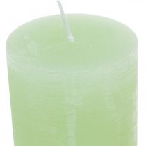 Product Lime green pillar candles, colored throughout, 60x100mm, wedding decoration, spring decoration, set of 4