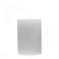 Product Pillar candles, solid colored light grey, 70×100mm, 4 pieces, for table decorations, weddings, Christmas