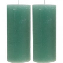Product Green Jade Pillar Candles 85x200mm, Set of 2 - Decorative Candles, Dyed Through, Long Burning Time