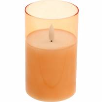 LED candle in glass real wax orange Ø7.5cm H12.5cm