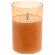 LED candle in glass real wax orange Ø10cm H15cm