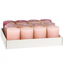 Product Rustic pillar candles in a set of 12, pink &amp; berry color scheme, 60x80mm - Versatile use for decoration and celebrations