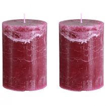 Product Dyed pillar candles, Berry style, 85x120mm, set of 2, red, decorative