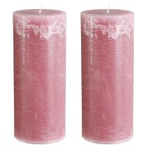 Product Pink pillar candles, antique rose marble look, 85×200mm, set of 2, for decoration &amp; gift