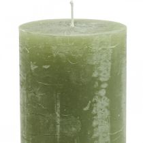 Product Solid-color pillar candles, olive green, 70×120mm - Long burning time 53h, set of 4, marbled for decoration and Advent