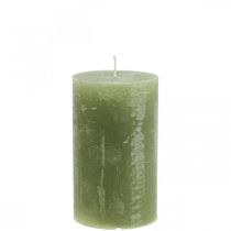 Product Solid-color pillar candles, olive green, 70×120mm - Long burning time 53h, set of 4, marbled for decoration and Advent