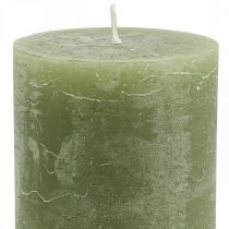 Product Solid-colored olive green pillar candles, 85x120mm, 2 pieces, for Advent wreaths and table decorations