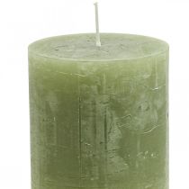 Product Rustic, solid-colored olive green pillar candles, 70x80mm, set of 4, decorative candles, wax candles