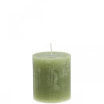 Product Rustic, solid-colored olive green pillar candles, 70x80mm, set of 4, decorative candles, wax candles