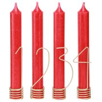Product Candle decoration Advent numbers 1-4 matt gold metal H10cm 4 pcs