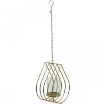 Lantern hanging tealight holder metal gold teardrop H22.5cm