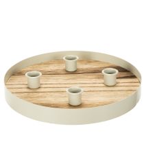 Product Candle holder for four taper candles, round wooden tray, 25cm