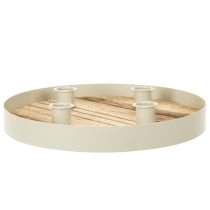 Product Candle holder for four taper candles, round wooden tray, 25cm