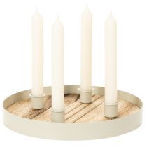 Product Candle holder for four taper candles, round wooden tray, 25cm