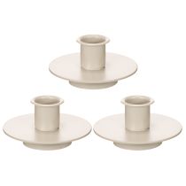 Product Metal candle holder in matte beige, small candlestick for taper candles, 8cm, 3 pieces