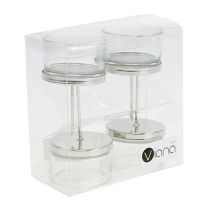 Product Candle holder with glass silver 4 pcs