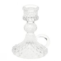 Product Candle holder with handle for taper candles glass 10.5cm clear 4pcs