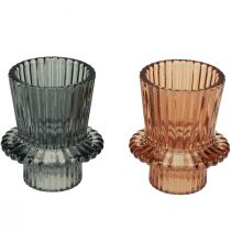 Product Candle holder glass candlestick gray brown H6.5cm 2pcs