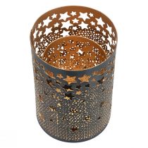 Product Candle holder metal stars black/gold H10/15cm set of 2