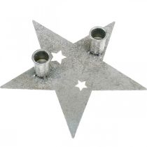 Product Candle decoration star, metal decoration, candle holder for 2 taper candles silver, antique look 23cm × 22cm