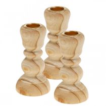 Candlestick wood candlestick turned country house H11cm 3pcs