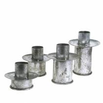 Product Step candle holder set silver antique Ø9.5-10.5cm H7-14cm 4pcs