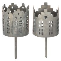 Product Tealight holder and candle holder with spike, house design, 6cm, 2 pieces