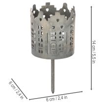 Product Tealight holder and candle holder with spike, house design, 6cm, 2 pieces