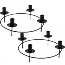 Candle ring, stick candles, candle holder, black, Ø33.5 cm, H11 cm, 2 pieces