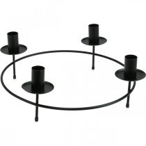 Candle ring, stick candles, candle holder, black, Ø33.5 cm, H11 cm, 2 pieces
