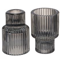 Product Glass candle holder in grey tealight holder H8cm 4 pcs