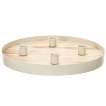 Product Round wooden candle tray for four taper candles, 30cm