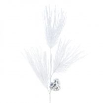 Artificial pine branch with cones white glitter L55cm