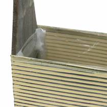 Planter with handle cream, gray white washed wood metal 30 × 12.5cm / 28 × 12cm set of 2
