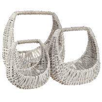 Product Basket with handle, wicker basket, washed grey, H43/34/27cm, set of 3