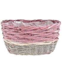 Oval basket set of 3 pink, natural