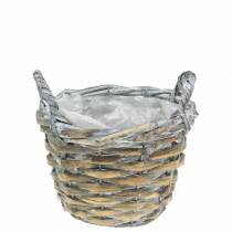 Wicker basket gray white Ø15.5cm high 10cm with handle
