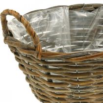 Flower decoration, wooden basket with handles, planter natural, washed white H12cm Ø24cm
